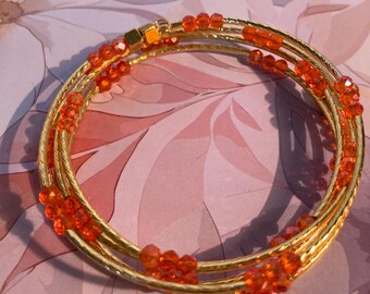 Gold Tone Memory Wire Bracelets, Beaded Multi-Layer Design, 7 Style Options