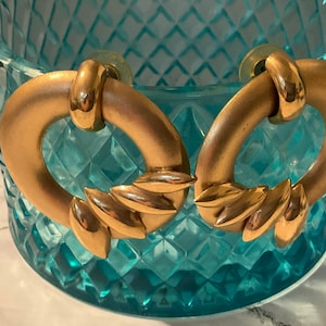 Earrings - Vintage 1990&#39;s Brushed Gold Tone Metal Earrings for Pierced Ears