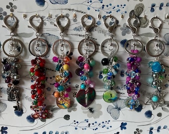 One-of-a-Kind Beaded Purse Charms with Silver Keyring & Lobster Clasp