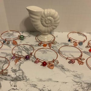 Bracelet - Rose Gold Expandable Bracelet with Charm & Bead Dangles