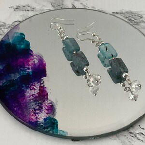 Earrings - Lovely Light Green Rectangular Beads with Black Specks