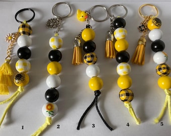 Beaded Key Rings Yellow & Black Color Theme