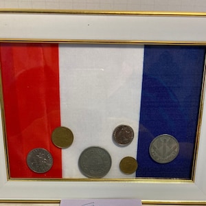 Vintage Coins ~ Framed Foreign Coins with Flag of France