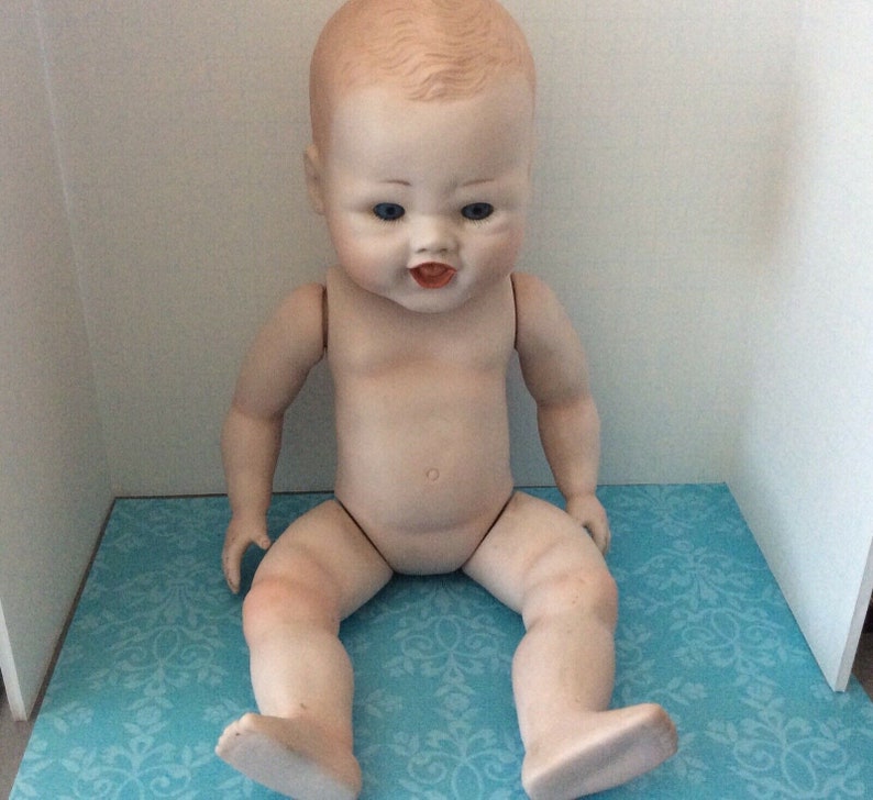 14 Bisque Porcelain Vintage Baby Doll Hand Painted w Glass Etsy