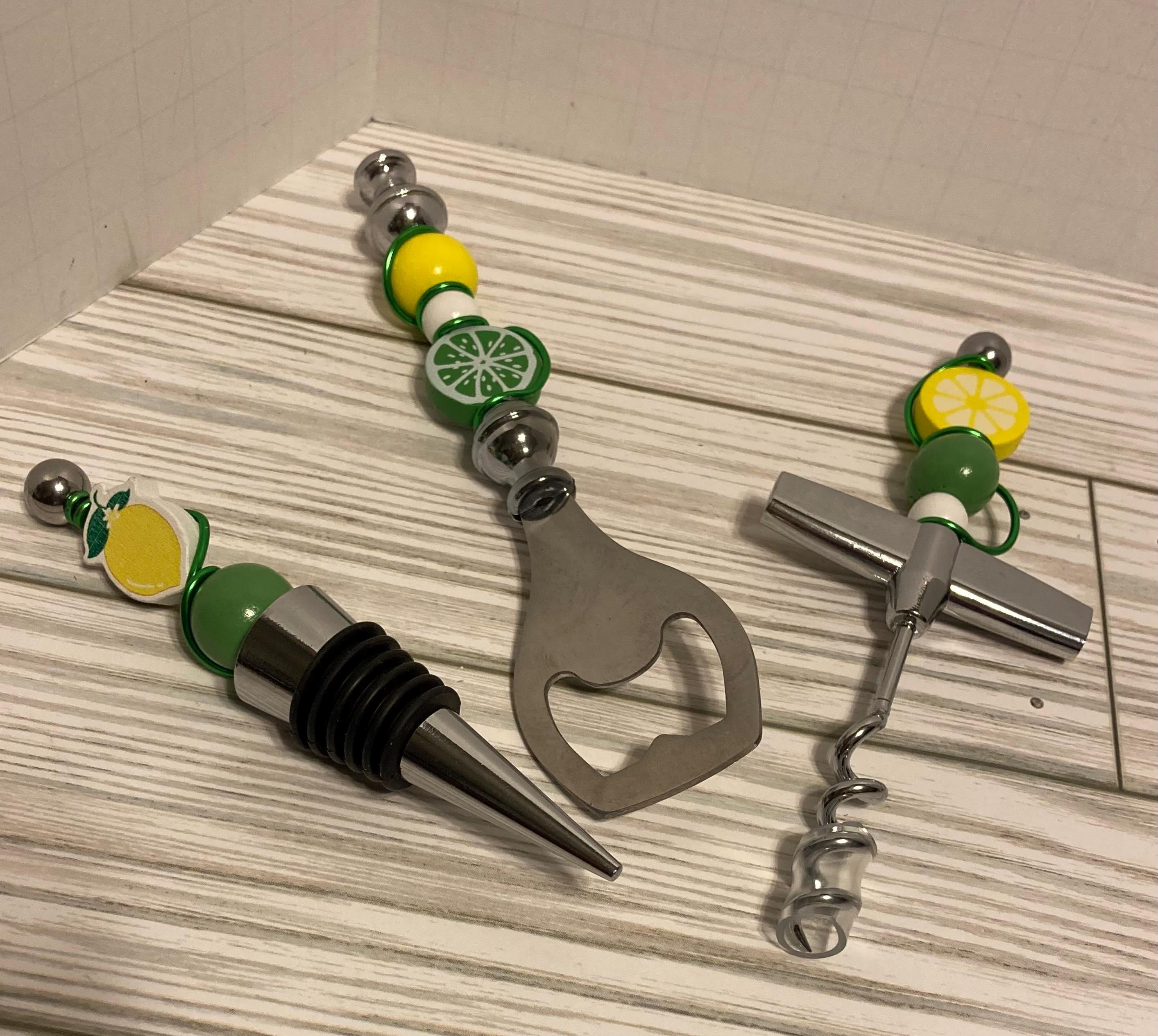 Citrus Beaded Barware Set, Stainless Steel Bottle Opener, Corkscrew & Wine Topper