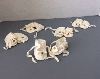 Doll Shoes ~ 1 3/4" x 3/4" Pair of White Tie Front Shoes