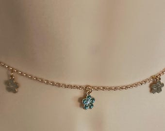 Hibiscus Flower Belly Chain, Goldtone Boho Waist Jewelry