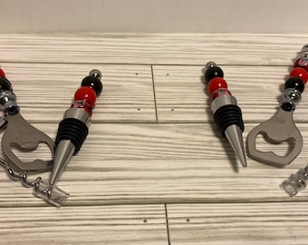 Barware Set: Beaded Bottle Opener, Corkscrew & Wine Stopper