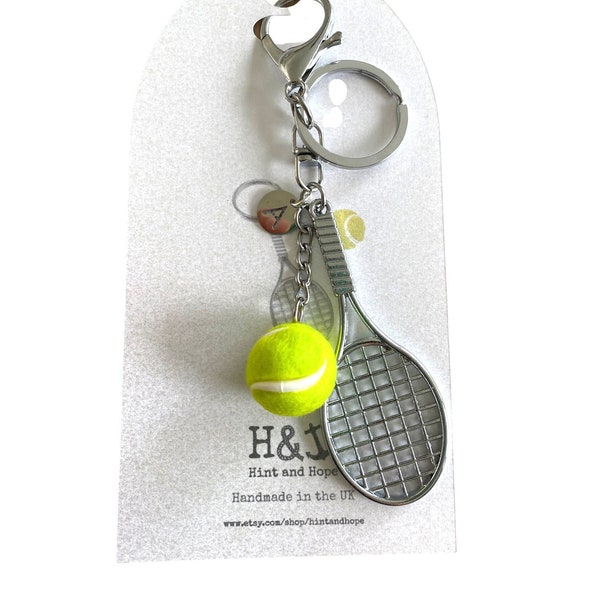Personalised Tennis Racket Keyring | Birthday | Coach Gift | Tennis Fan | Wimbledon | Gifts for Her | Sports Player | Racquet | Ball | UK