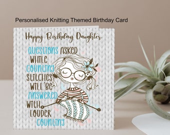 Personalised Knitting Counting Stitches Birthday Card & Mug Gift | Personalised Greeting | Girl loves| Yarn | Wool | Knitter | Name | UK |
