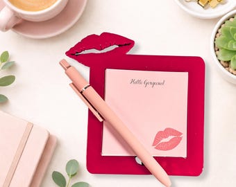 Lips Sticky Note Holder with 3x3 Tear Off Pad | Cute Desk Organizer | Teacher Gift | Office Desk Accessory | Handmade Sticky Note Stand