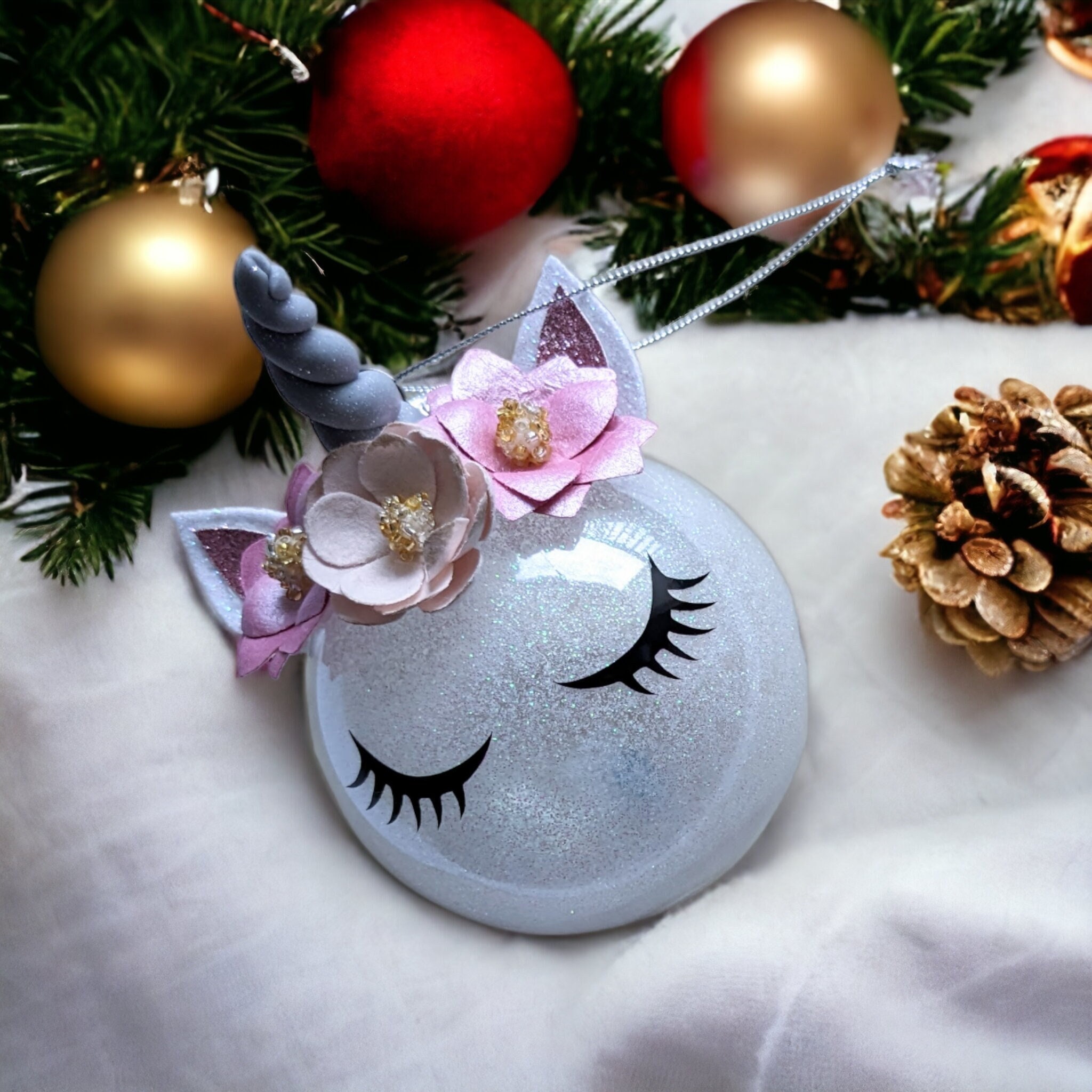 White Felt Rainbow Unicorn Christmas Tree Ornament, Unicorn Gifts