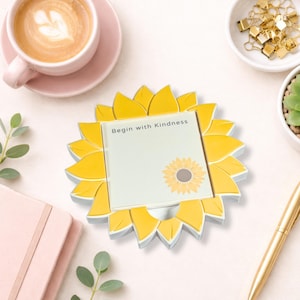 Sunflower Sticky Note Holder | Teacher Desk Gift | Sunflower Desk Decor | Positive Desk Organizer | Teacher Appreciation Gift