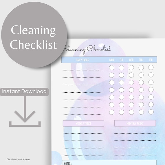 Cleaning Checklist Printable Daily Weekly &amp; Monthly - Etsy