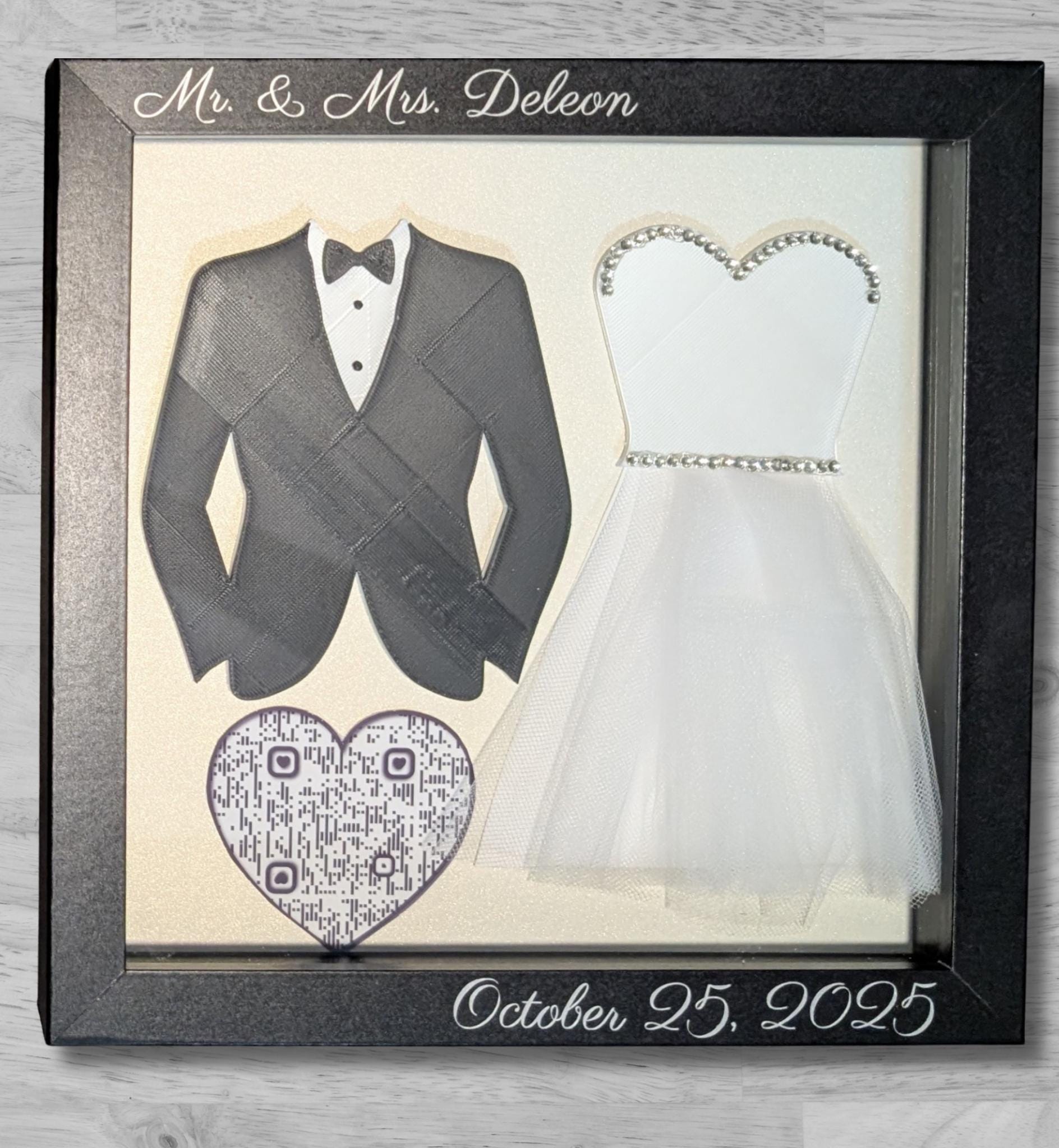 Backlit Qr Code Shadow Box Personalized Wedding Shadow Box With QR Code | Custom 3D Bride and ...