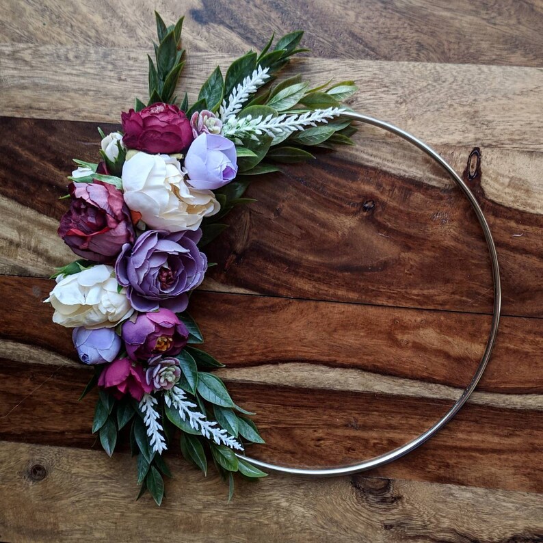 Ring Wreath Nursery Wreath |Valentine/'s Day Wreath Bridal Hoop Wreath Modern Floral Burgundy and Purple Hoop Wreath