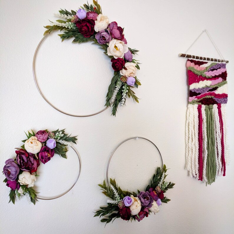 Ring Wreath Nursery Wreath |Valentine/'s Day Wreath Bridal Hoop Wreath Modern Floral Burgundy and Purple Hoop Wreath