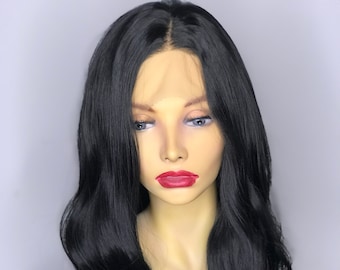 Peluca frontal de encaje inspirada en Katy / Peluca frontal de encaje negra / Peluca frontal de encaje con ondas en los dedos / Peluca frontal de encaje con ondas vintage / Peluca Drag Queen / La más vendida