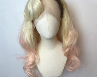 Peluca frontal de encaje con raíz ombré rosa inspirada en Miss Gaga / Cosplay de Drag Queen