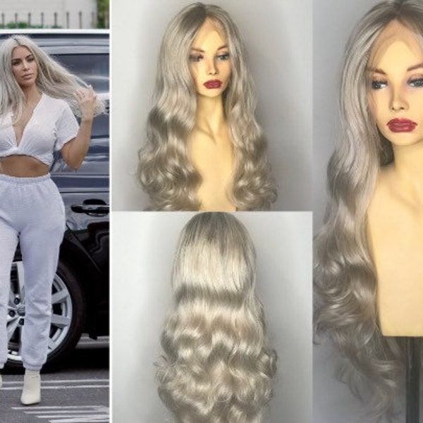 Kim Kardashian Ash blonde lace front wig | Silver Lace Front Wig | Kim Kardashian Wig | Drag Queen Wig | Blonde Lace Front Wig | Best Seller