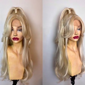 Curtain Bangs High Half Ponytail Lace Front Wig | Big Wavy Wig | Costume Lace Front Wig | Drag Queen Wig | Cosplay Wig | Best Seller