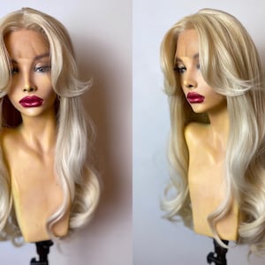 Blonde Doll Movie Curtain Bangs Lace Front Wig | Margot Robbie Costume Wig | Western Doll Lace Front Wig | Drag Queen Cosplay Best Seller