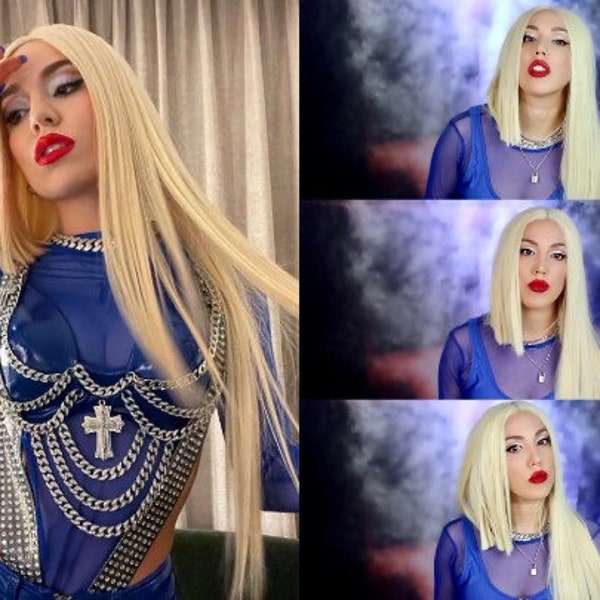 Ava Max Half Bob halblange blonde Perücke | Ava Max Lace Front Perücke | Ava Max-Drag Queen-Perücke | Ava Max Perücke | Bestseller | Ziehen Sie die Königin-Perücke