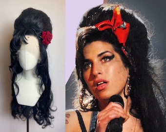 Amy Winehouse Black Bouffant Lace Front Wig | Stacked Lace Front Wig | Half Up Lace Front Wig | Cosplay Wig | Drag Queen Wig | Best Seller