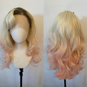 Op Lady-Gaga geïnspireerde Super Bowl-pruik met kant | 613 Roze ombré-pruik met wortel | Drag Queen-pruik | Cosplay | Gaga-pruik | Pruik | Bestseller: