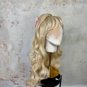 Blonde Doll Movie Half Stacked Ponytail Gingham Bow Lace Front Wig | Cosplay & Drag Queen
