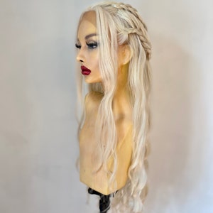Perruque tressée DragonQueenDaenerys en dentelle sur le devant | Perruque GoT-look | Perruque blonde lace devant effet Khaleesi | Perruque de cosplay | Meilleure vente de perruque Drag Queen