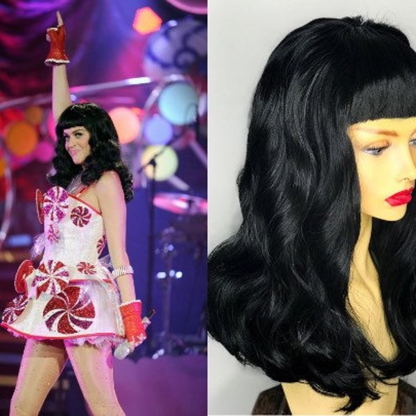 Katy Perry Black Lace Front Wig | Bangs Lace Wig | Black Lace Front Wig | Katy PerryWig | Drag Queen Wig | Black Lace Front Wig, Best Seller