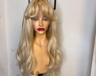 Sabrinacarpente-inspired Butter Blonde Curtain Bangs Lace Front