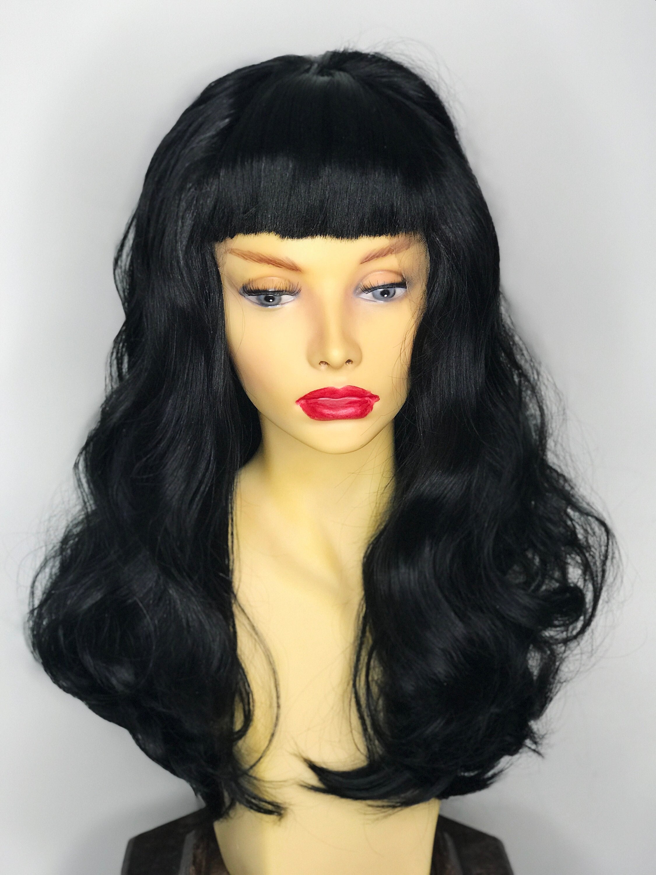 Katy Black Lace Front Wig | Wavy Bangs, Heat Resistant  display picture 1