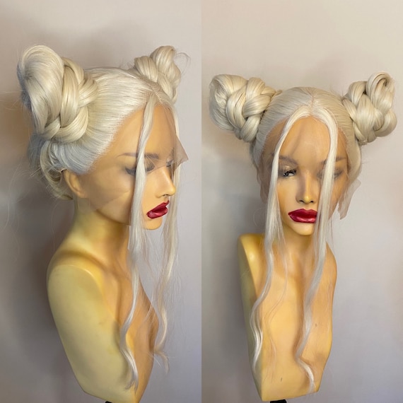 Sexy blonde high bun lace front wig with jewelry Drag Pageant Updo | High Curly Bun Styled Lace Front Drag  main image 4