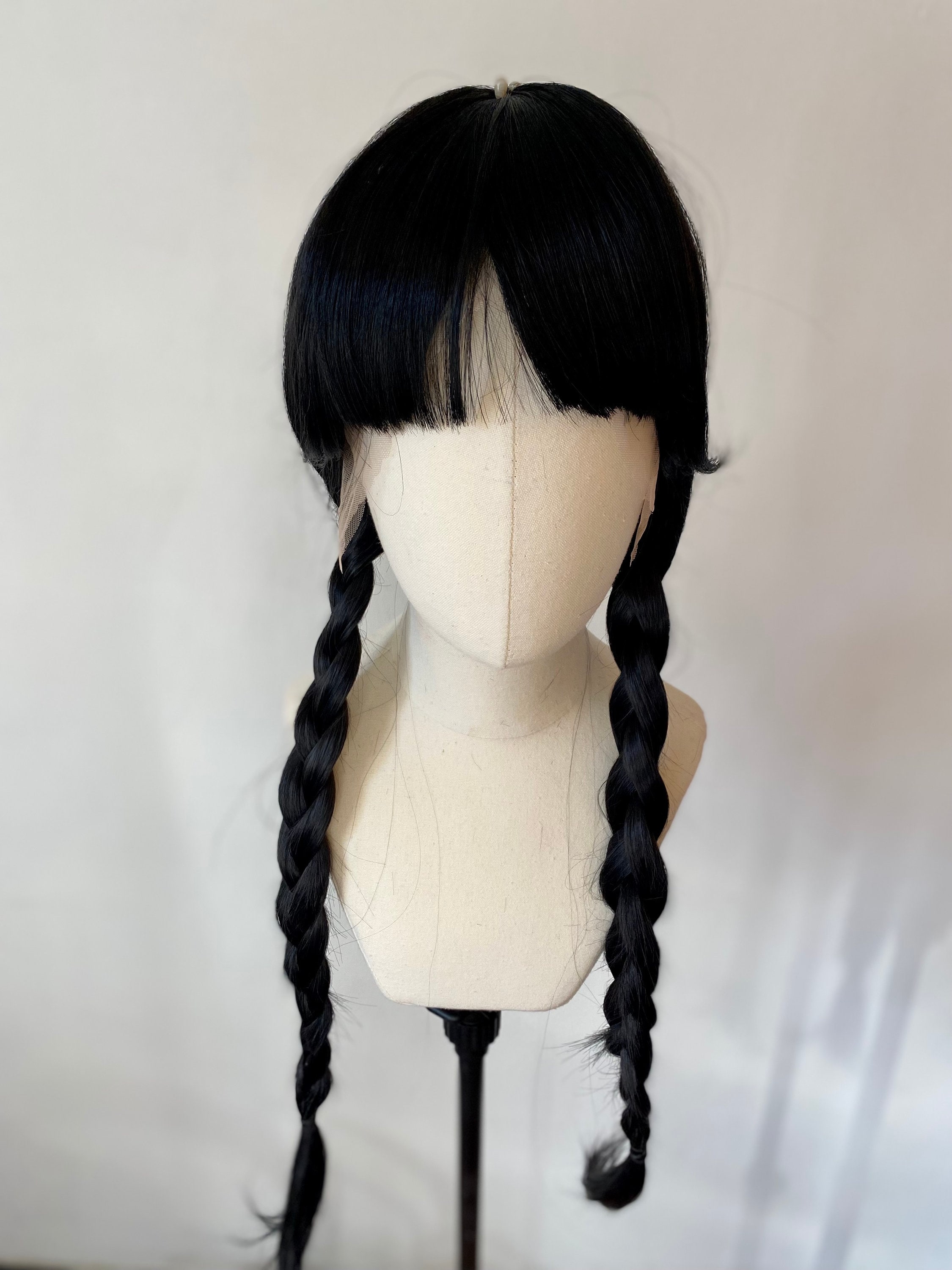 Long Braided Wig for Wednesday Costume Girls Women for Halloween Party NWT Braided Black Pigtail Wig with Hair Net for Girls Halloween  main image 2