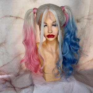 Harley Lace Front Perücke | Rosa und Blaue Lace Front Perücke | Quinn-Perücke | Cosplay Perücke | Harley Kostüm | Harley Cosplay
