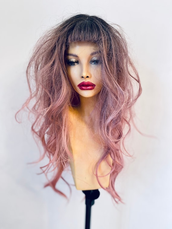 Lady Gaga hat and pink wig costume Halloween Womens Lady Gaga Parody Wig Celebrity Hair Pink Green Purple  main image 3