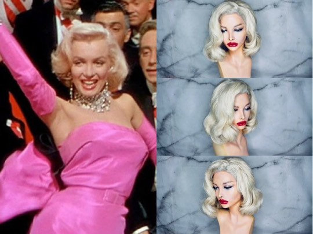 Marilyn Monroe Platinum Blonde Lace Front Pageboy Diamonds Are a Girls Best Friend Lace Front