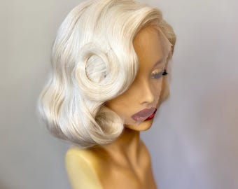 Platinum Blonde Marilyn Inspired Wig, Lace Front Pageboy, Cosplay Wig