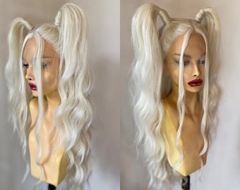 E-Girl High Half Bunches Lace Front Wig | Blonde Mermaid Waves Wig | Festival Lace Front Wig | Drag Queen Wig | Cosplay Wig | Best Seller