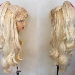 Margot Robbie Blonde Doll Half Ponytail Lace Front Wig | Margot Robbie Movie Cosplay Wig | Gingham Bow Wig | Drag Queen Cosplay Best Seller