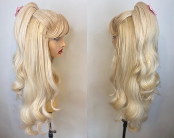 Margot Robbie Blonde Doll Half Ponytail Lace Front Wig | Margot Robbie Movie Cosplay Wig | Gingham Bow Wig | Drag Queen Cosplay Best Seller