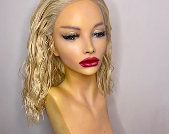 Peluca larga bob rubia ondulada con efecto mojado de MissGaga / Cosplay Drag Queen