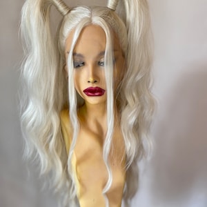 Platinum Blonde Half Bunches Lace Front Wig | Wavy Mermaid, Heat Resistant, Cosplay, Drag Queen
