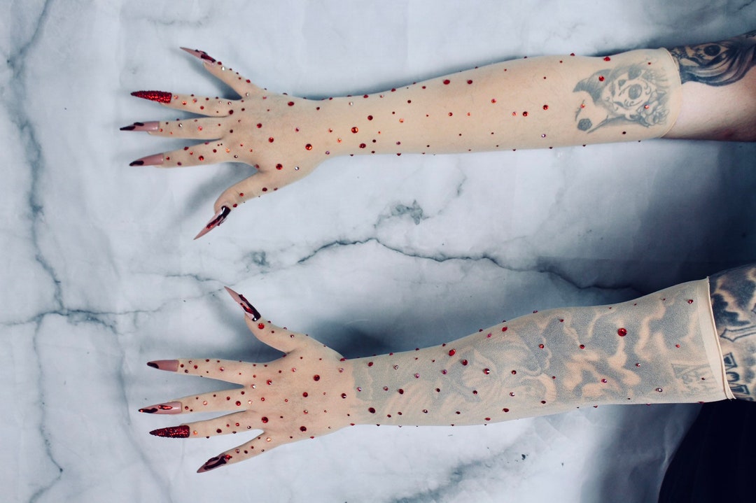 Blood Spatter Nail Gloves Drag Queen Nail Gloves Nail Gloves Rhinestone