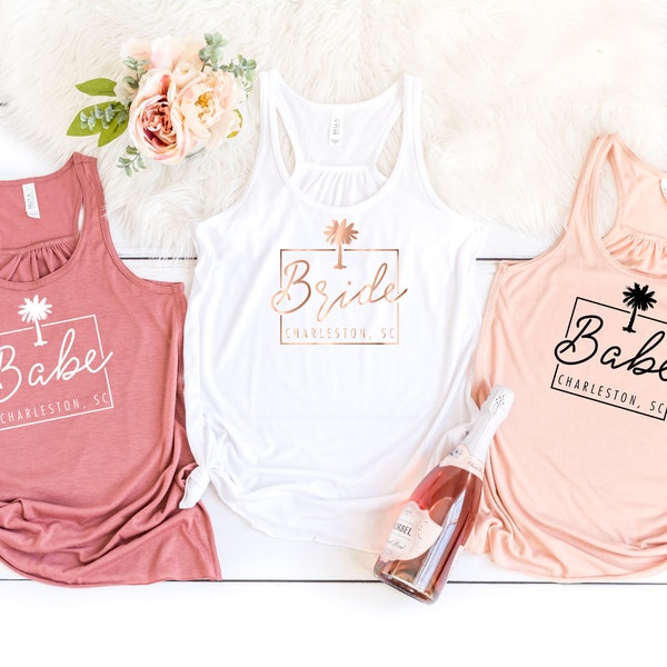 Bachelorette Party Tanks - Charleston -  Women's Flowy Racerback Tank - Charleston Bachelorette Trip Southern Palmetto