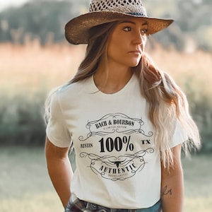 Bachelorette Party Shirts - Austin - Bach & Bourbon - Unisex Crew Neck T Shirt - Southern Everything Bigger Austin Long Texas Horn Cowgirl