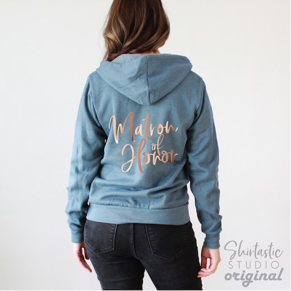 Matron of Honor - Wedding Day - Getting Ready Hoodie - Unisex Sponge Fleece Full Zip Sweatshirt Bacehlorette Party Bridal Gift Bridesmaid