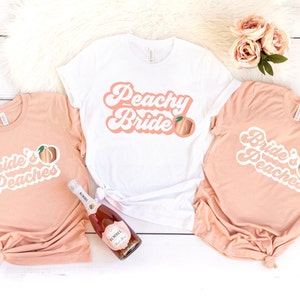 Bachelorette Party Shirts - Peachy Bride - Bride's Peaches - Unisex Crew Neck T Shirt - Savannah Bachelorette Trip Southern Peach Tree Belle